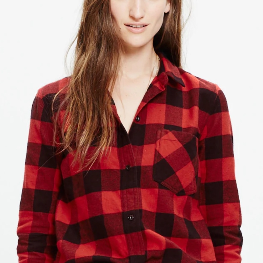 Madewell Women’s Red Buffalo Check Flannel Shirt Medium Good 100% Cotton